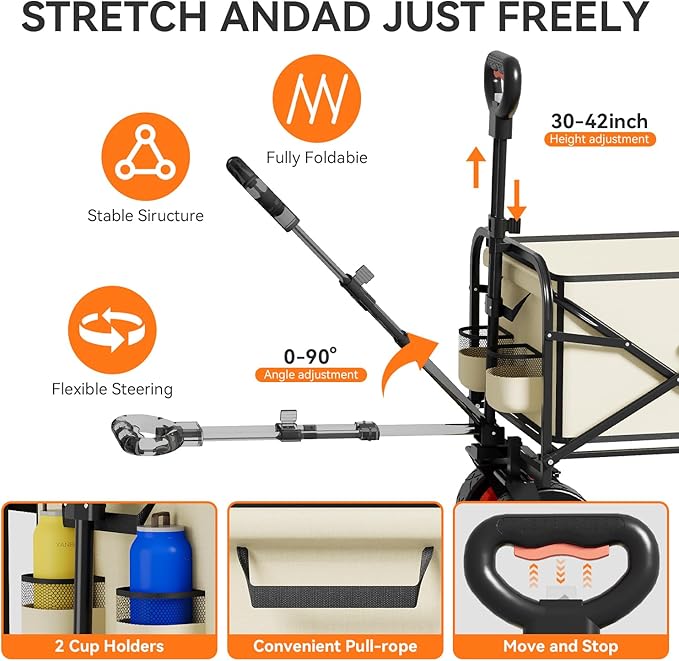 Electric Collapsible Garden Wagon Cart with Wheel,Rolling Foldable Metal Utility Wagon Carts,100w Power and 300lb Capacity, Portable for Camping,Sports,Shopping,Groceries,Laundry (White)