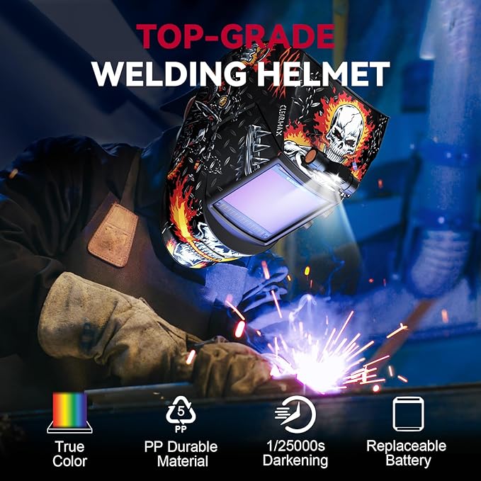 ARCCAPTAIN 3.94" x 3.66" Auto Darkening Welding Helmet, Solar Powered True Color Welding Hood, 1/1/1/1 Top Optical Clarity Welder Helmet, 4 Arc Sensor Wide Shade 4/5-9/9-13 for Stick MIG TIG Cut