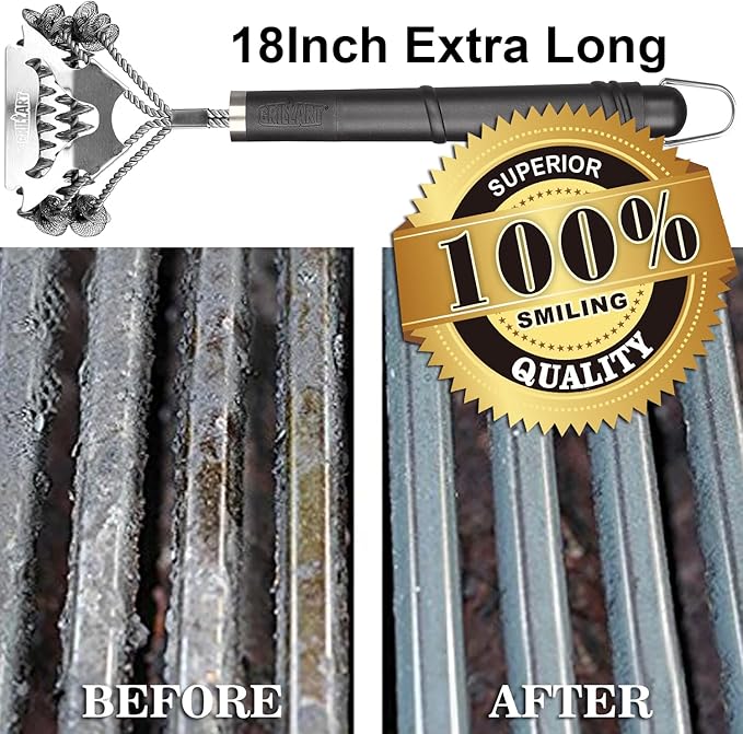 GRILLART Grill Brush for Outdoor Grill Bristle Free - Safe BBQ Grill Cleaner Brush - 18" BBQ Brush for Grill Cleaning Kit -Stainless Grill Cleaning Brush BBQ Grill Accessories Tools- Gifts for Men Dad