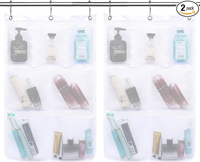 Hanging Mesh Shower Caddy for Bathroom - Quick Drying Portable Shower Organizer with Multiple Pockets for Soap,Shampoo and Cruise Ship Essentials Saving Bathroom Storage,White,2 Pack