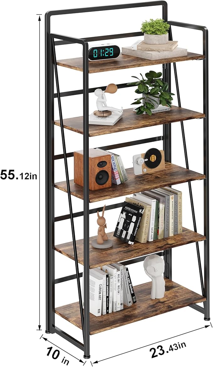 BHG No Assembly Folding Bookshelf for Living Room,Collapsible Book Shelf for Home Office, Portable Bookcase Storage Organizer Rack Shelves