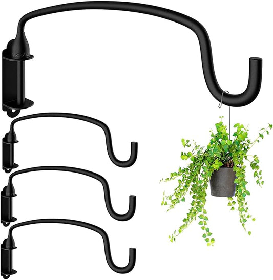 4 Pack Plant Hanger Bracket Wall Mounted Hooks for Hanging Bird Feeder, Flower Bracket, Anti Rust Metal Lanterns 12 Inches