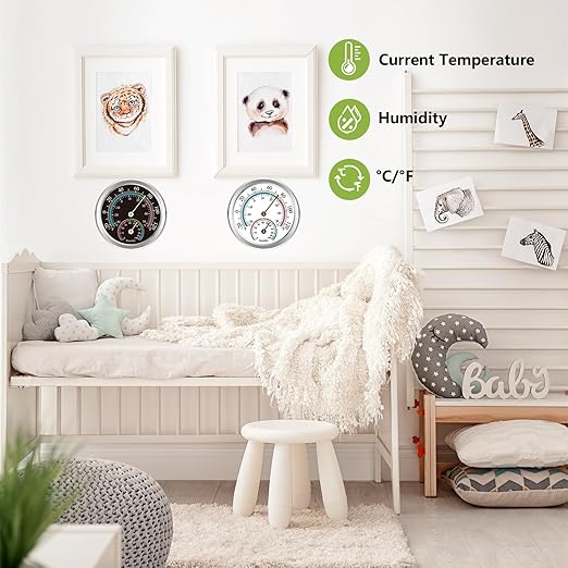Indoor Thermometer Hygrometer Mini Analog 2 in 1 Temperature Humidity Outdoor Monitor Gauge for Home, Offices, Wall, Display Mechanical (1 Pack)