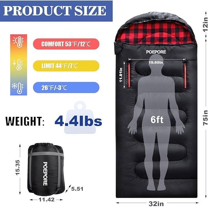 Flannel Sleeping Bag Cotton 0 Degree Cold Weather for Adults XXL Wearable Sleeping Bag 4 Seasons Waterproof with Compression Sack
