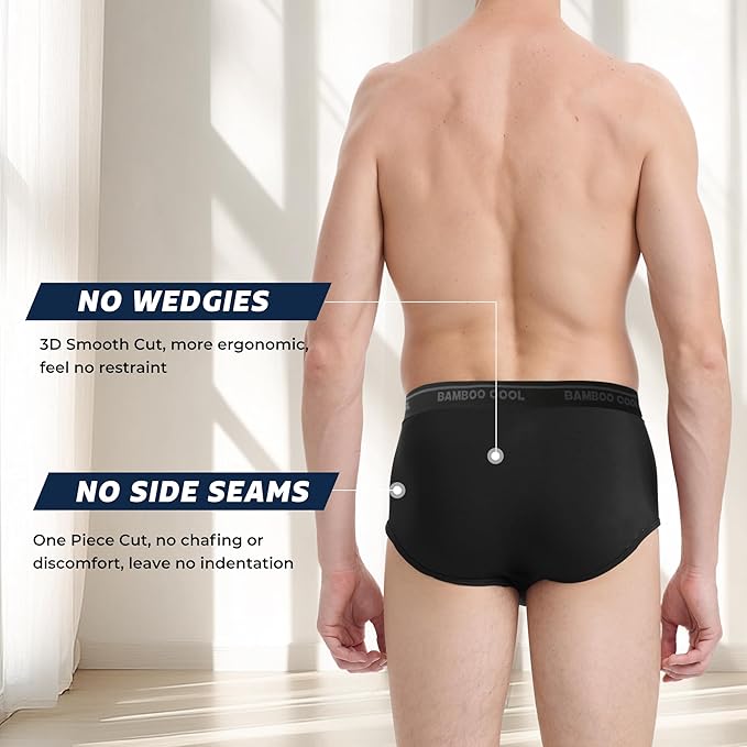 BAMBOO COOL Mens Breathable Soft Underwear Open-fly Classic Briefs, Tag-free