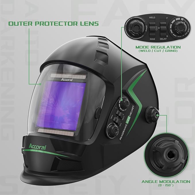 3.94" x 3.66" Large Viewing Hemispherical lense Welding Helmet，1/1/1/1 True Color Auto Darkening Welding Hood Mask，4 Arc Sensor Wide Shade for TIG MIG ARC Plasma Cut,Grinding