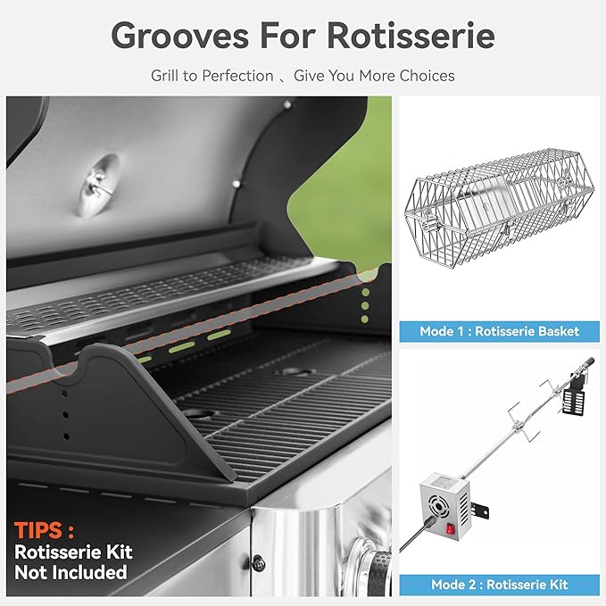 6 Burner Propane Gas BBQ Grill with Side Burner & Porcelain-Enameled Cast Iron Grate, 65,800 BTUs Barbecue Grill 665 Sq. In. Grilling Area, Outdoor Propane Grill for Camping Patio Backyard Cooking