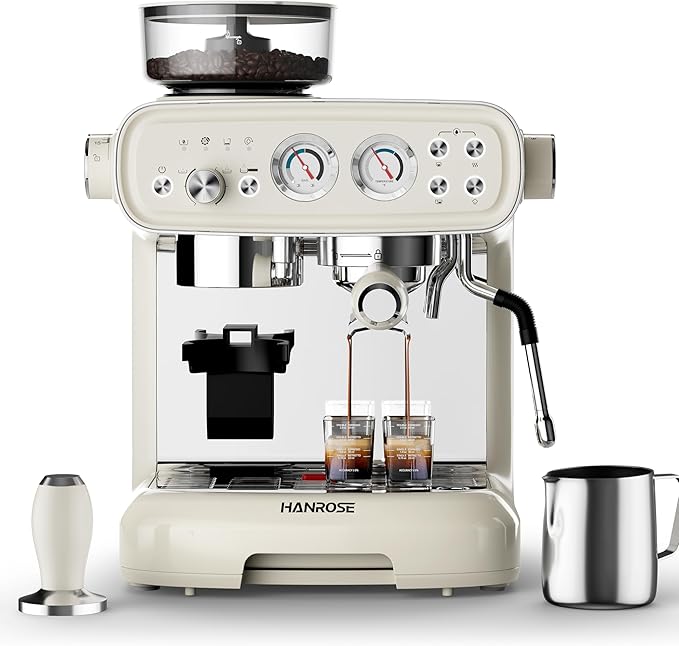 Espresso Machine With Grinder, 20 Bar Espresso Machine with Milk Frother Steam Wand, Espresso Machines for Home, Expresso Coffee Machines Professional, Cappuccino Latte Machine