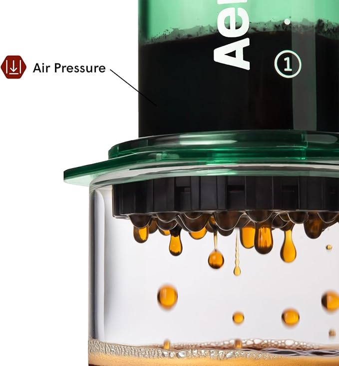 AeroPress Clear Green Coffee Press – 3 In 1 Brew Method Combines French Press, Espresso-style, Full Bodied Coffee Without Grit or Bitterness, Small Portable Coffee Maker for Camping & Travel, Green