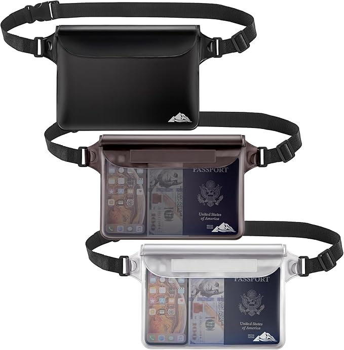 HEETA Waterproof Fanny Pack, Waterproof Pouch Dry Bag 2/3/4 Pack for Phone Passport Purse, Adjustable Waist Strap for Swimming Kayaking Boating Paddle Board Accessories Cruise Beach Camping Essentials