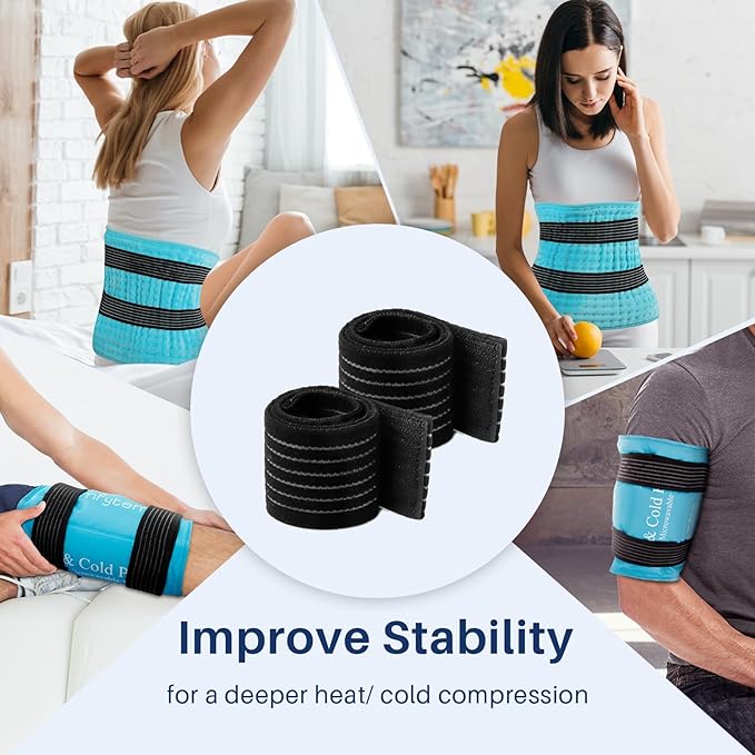 Comfytemp Ice Pack Strap, Stretchable, Reusable, 27.6 x 2 in, 2pcs, Ice Belt Extender Straps, Elastic Hook and Loop Extension Straps Add Length to Most Ice Packs, Multiple Uses