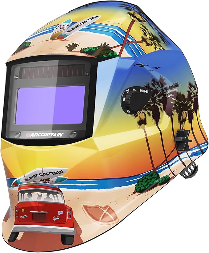 ARCCAPTAIN Welding Helmet Auto Darkening, 1/1/1/1 True Color Welding Hood, 4 Arc Sensor 1/25000s Response Time Solar Powered Weld Hood Helmet, Holiday