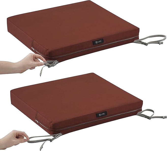 Classic Accessories Ravenna Water-Resistant 19 x 19 x 3 Inch Patio Seat Cushion, Spice, Chair Seat Cushion