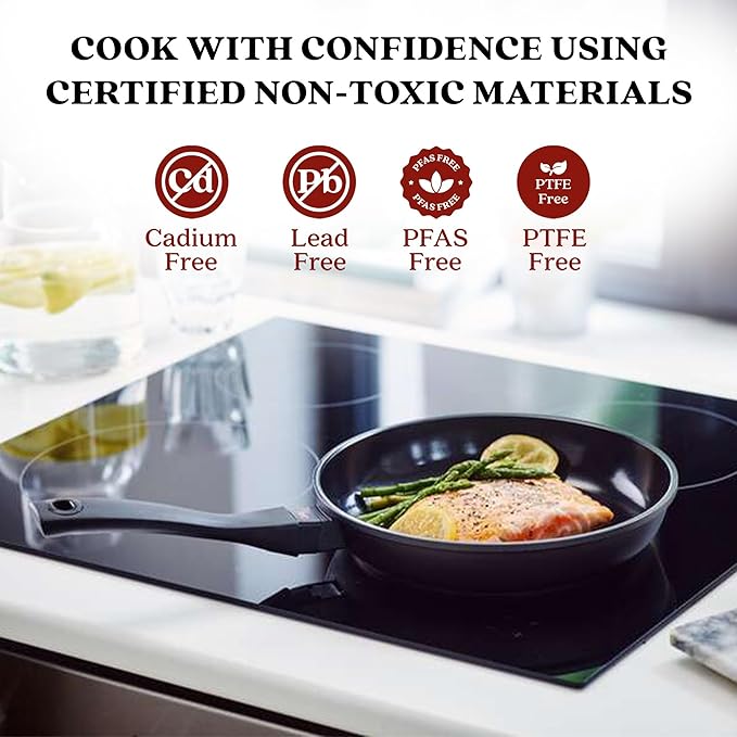 Alva Energy 8" Ceramic Nonstick Frying Pan – PFAS/PTFE-Free, Healthy Cooking Skillet, Fast, Even Heating, Induction & Oven Safe, Lightweight with Stay-Cool Handle – Scratch-Resistant & Dishwasher Safe