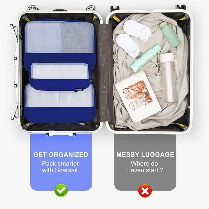 4 Set Compression Packing Cubes for Travel, Suitcases and Backpack Space Saving Organizers (Dark Blue)