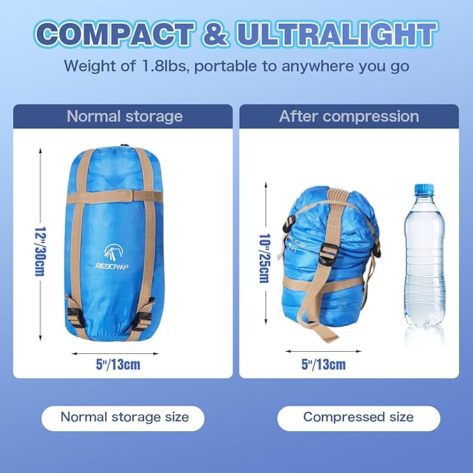 REDCAMP Kids Mummy Ultra Lightweight Sleeping Bag for Backpacking, Comfort for Warm Weather, with Compression Sack