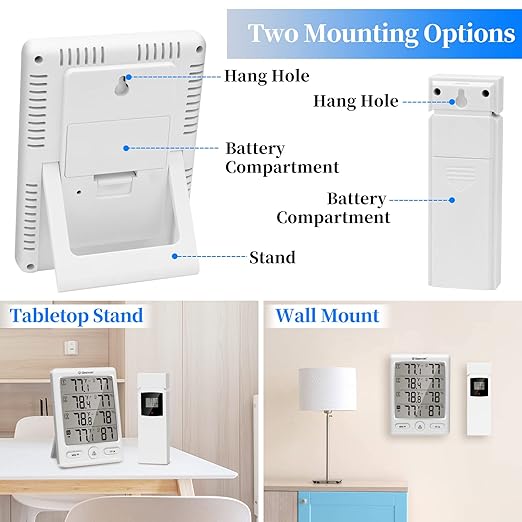 Geevon Indoor Outdoor Thermometer Wireless with 3 Remote Sensors, Digital Hygrometer Indoor Thermometer, Temperature Humidity Monitor Gauge with 200FT/60M Range (White)