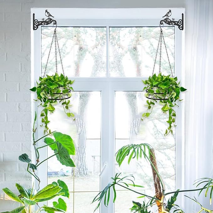 4-Pack Aesthetic Wall Plant Hanger Indoor and Outdoor ??10 Inch Metal Hanging Plant Bracket with Beautiful Bird Pattern ??Heavy Duty Plant Hooks for Hanging Plants, Bird Feeder, Wind Chime, Lantern