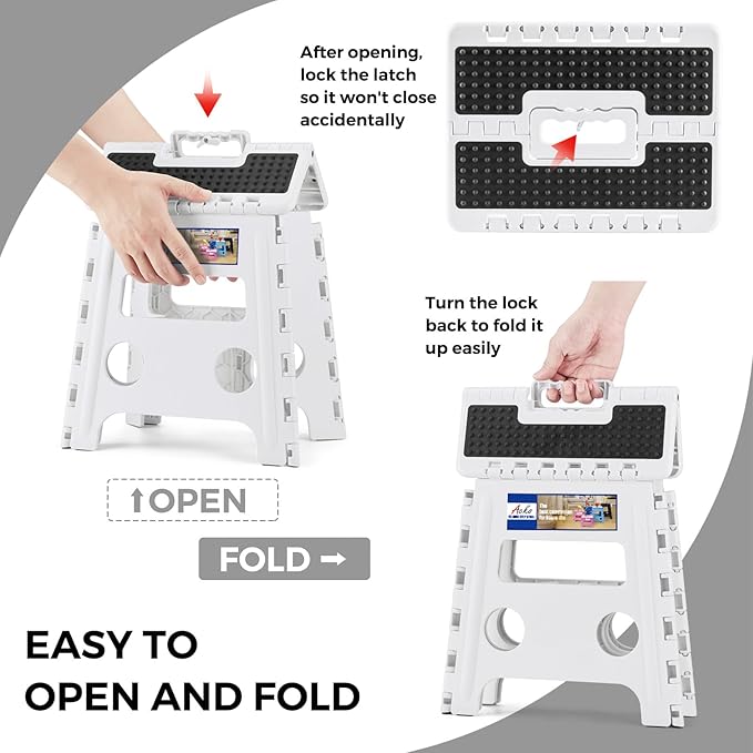 ACKO Folding Step Stool - 13" Height Premium Heavy Duty Step Stools for Adults and Kids, Upgrade Step Stool Kitchen Garden Bathroom Stepping Stool (White)
