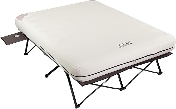 Coleman Queen-Size Airbed Cot Combination, Folding Air Mattress with Steel Frame & Side Table, Battery Pump Included, Great for Camping, Lounging, Elevated Sleeping, Guests, & More