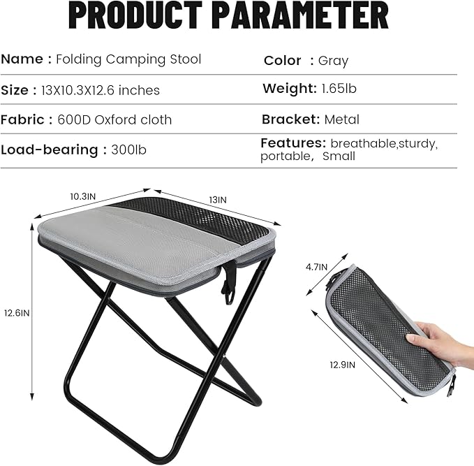 Camping Stool，Portable Foldable Shoulder Bag Stool Adult Collapsible Chairs for Fishing Outdoor Hiking 300 LBS Load