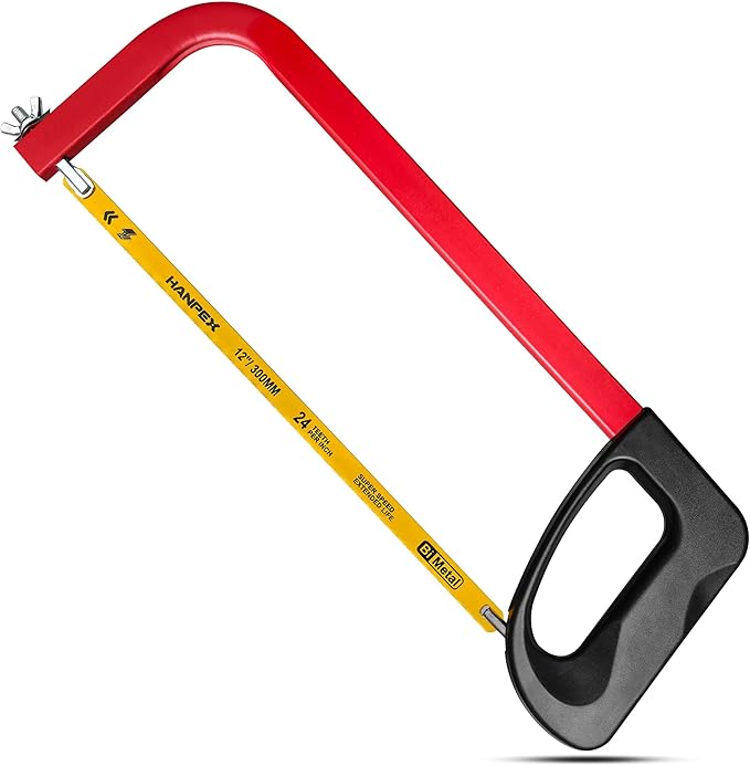 12in. High-Tension Hacksaw Frame with 24 TPI Bi-metal Blade, Hand Saw Suitable for Metal, wood, PVC, Carpentry（Black Handle）