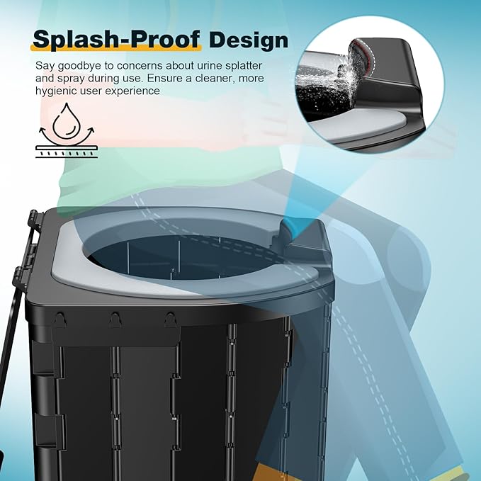 Camping Toilet - Upgraded soft toilet seat with urine Splash Guard, Folding Toilet with Detachable Paper Holder, Portable toilet with a load capacity of 500 lbs, Portable Potty For Emergency Use