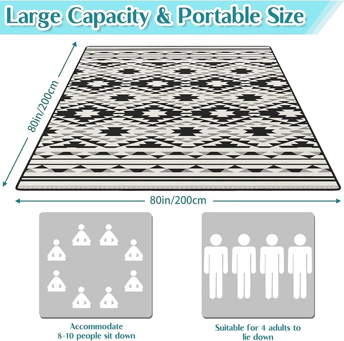 Boho Picnic Blankets Waterproof Foldable, 80″X80″ Tribal Large Picnic Mat Outdoor Blanket for Grass, Thick Beach Blanket Sandproof Picnic Accessories for Camping Party Park Patio Hiking
