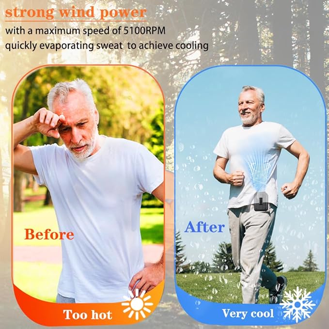 CAZOKASI Upgrade Waist Clip Fan Wearable Fan Portable Cooling and Heatstroke Prevention Fan (Industrial orange black) (Black / 8000mAh)