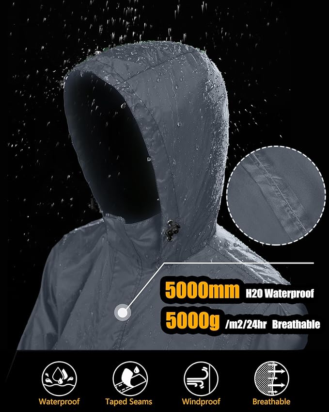 33,000ft Men's Pullover Rain Jacket Waterproof with Hood Lightweight Packable Raincoat Windbreaker for Golf Travel