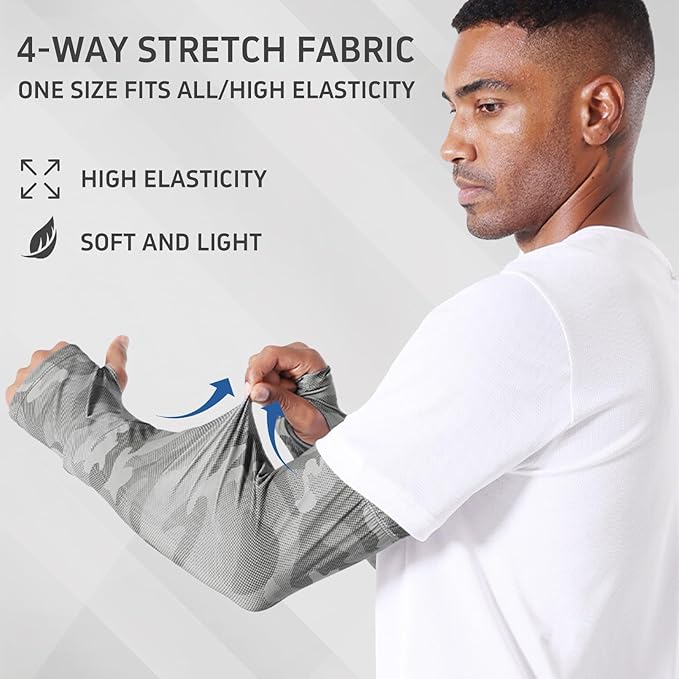 Grey UV Sun Protection Arm Sleeves for Men Women Teenager, Fishing Cycling Driving Ice Silk Cooling Arm Sleeves