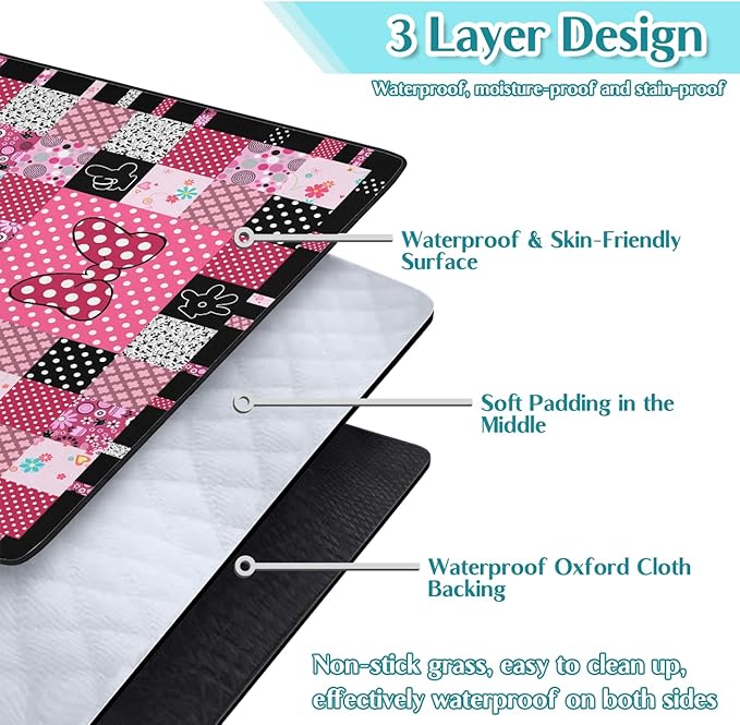 Pink Picnic Blankets Waterproof Foldable, 60″X80″ Checkered Thick Picnic Mat Outdoor Blanket for Grass, Cute Beach Blanket Sandproof Picnic Accessories for Camping Party Park Girls Gifts