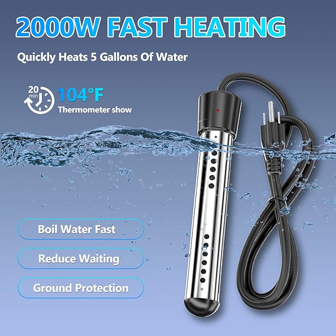 BSEED Portable Shower for Camping with Immersion Water Heater, 6000mAh Rechargeable Camping Shower with Intelligent LED Display, Outdoor Shower for Hiking, Travel, Pets & Car Washing, Wartering Plants
