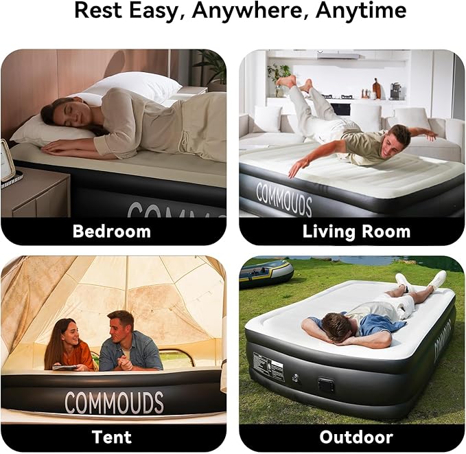 COMMOUDS Twin Air Mattress with Built-in Battery Powered Removable Pump, 18" High Inflatable Mattress, Portable Blow up Mattress, Air Bed for Camping, Home and Guest