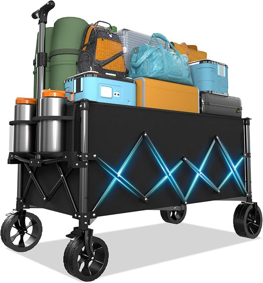 7.8 cu ft Extra Large Wagons Carts Foldable with 360lbs Weight Capacity Heavy Duty Beach Wagon with Big Wheels for Sand All Terrain Collapsible Folding Utility for Camping, Garden, Sports, Shopping