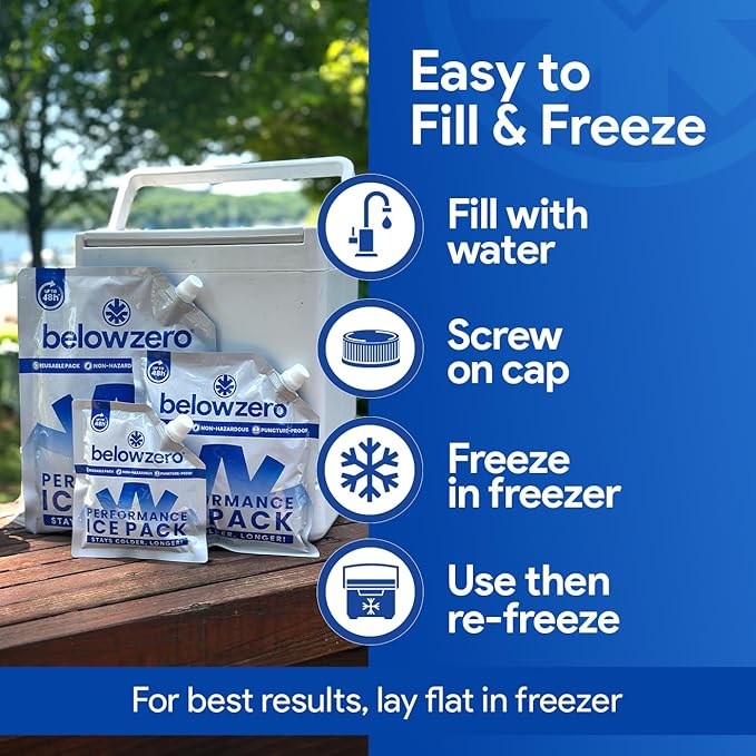 Below Zero Reusable Ice Packs for Coolers – Long Lasting Cooler Ice Pack Blocks, Leak-Proof Freezer Packs for Camping, Lunch Boxes & Travel