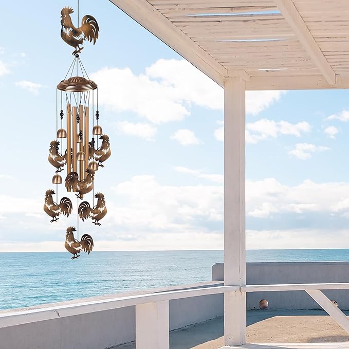 Bronze Chickens Wind Chimes for Home, Garden, Balconies, Rooms, Patio, Indoor, Outside Decor, Retro Wind Bells, Rooster Wind Catcher, Outdoor Memorial Wind Chime Gifts for Mom, Women, Grandma, Family