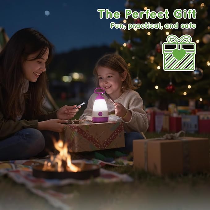 Kids Camping Lantern & Night Light Battery Powered (AAA Included), 360° Eye-Safe Light, IPX4 Waterproof with RGB Modes Portable for Outdoor, Emergency & Bedtime, Gift for Children (Purple)