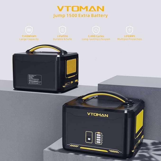 VTOMAN Jump 1500 Extra Battery, 1548Wh Large Capacity LiFePO4 Battery with BMS Protection for Camping, Home Backup, Suitable for VTOMAN Jump 1500X/Jump 1800 Portable Power Station Expand Capacity