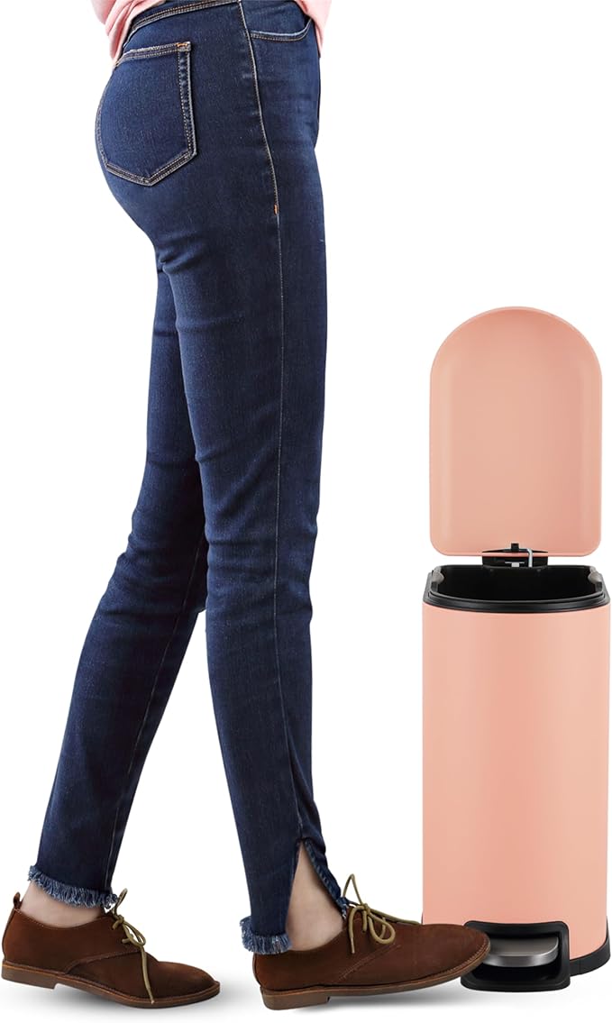 happimess HPM1009G Roland Mini 2.6-Gallon Step-Open Trash Can, Flamingo Pink,with Soft-Close Lid, Fingerprint Resistant, Modern, Minimalistic for Home, Kitchen, Office, Bedroom, Bathroom
