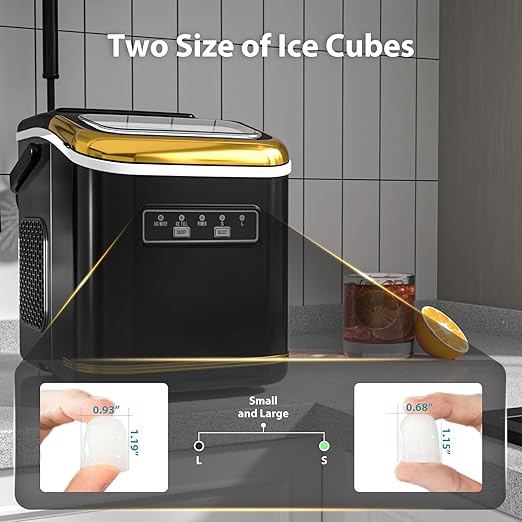 Ice Maker Machine Countertop Portable Compact Small Bullet Ice Maker with Self Cleaning,9 Cubes in 6 Mins,26lbs in 24Hrs, for Camping Dorm Home Outdoor
