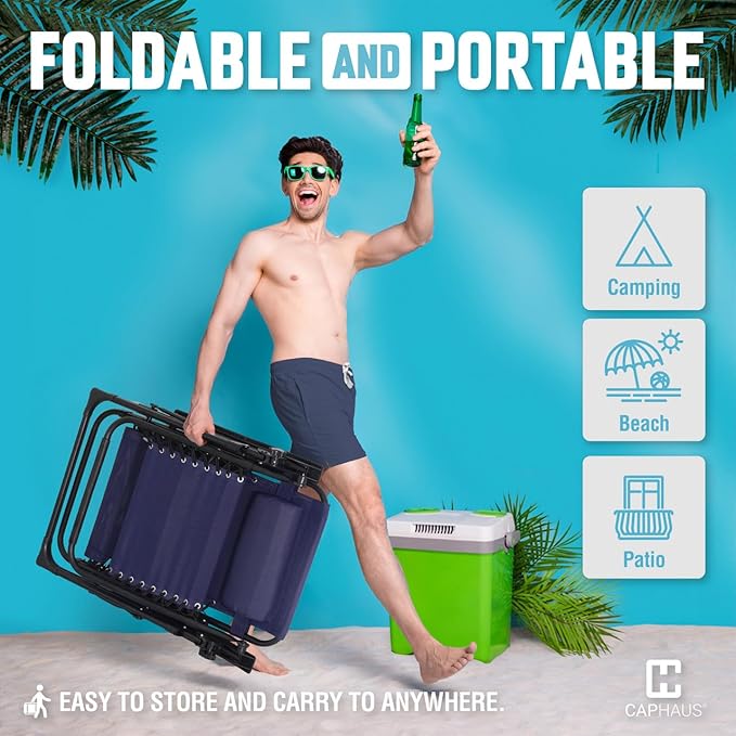 CAPHAUS Beige Zero Gravity Reclining Lounge Outdoor Chair, Zero Gravity Recliner, Anti-Gravity Chair for Indoor & Outdoor, Folding Reclining Chair w/Side Tray, Beige