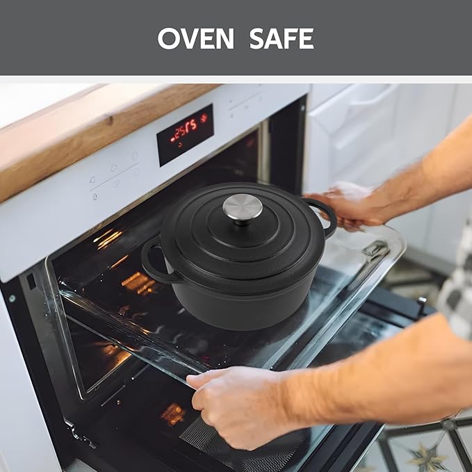 3 Quart Dutch Oven Enameled Cast Iron with Lid - Big Dual Handles - Oven Safe up to 500°F - Classic Round Pot for Versatile Cooking Matte Black(No Enameled)