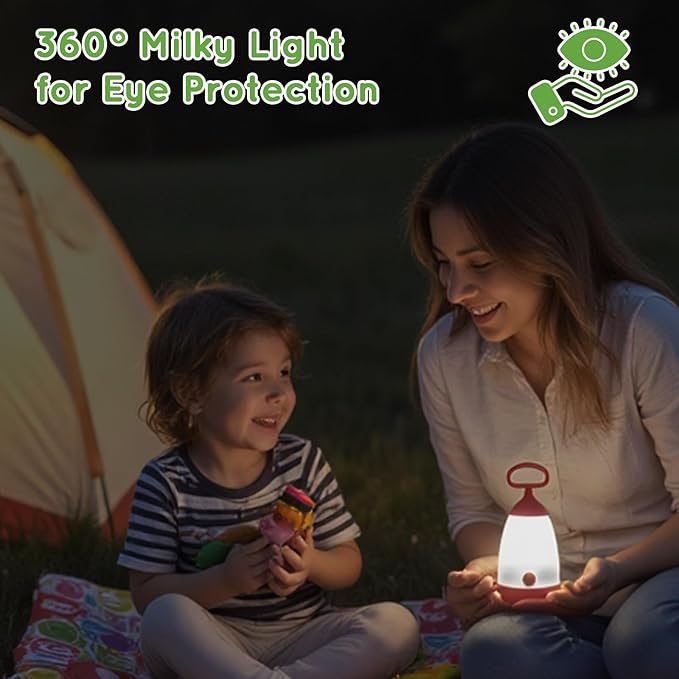 Kids Camping Lantern & Night Light Battery Powered, 360° Eye-Safe Light (AAA Included), IPX4 Waterproof with RGB Modes Portable for Outdoor, Emergency & Bedtime, Gift for Children (Red)