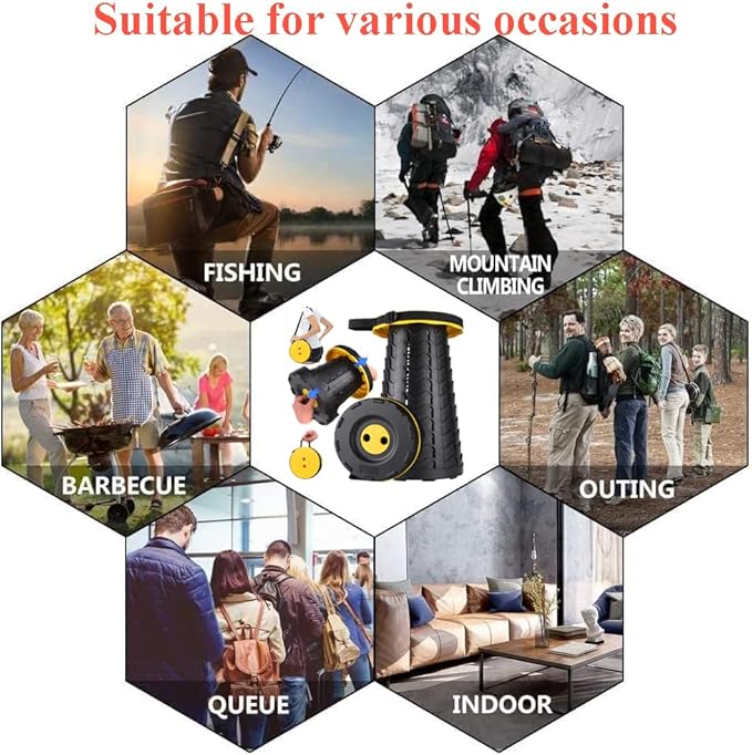 Fishboy Upgraded Collapsible Stool, 400lbs Max Weight, Lightweight But Sturdy, Portable Retractable Folding Telescoping Foldable Camping Stool for Adults Outdoor Fishing Hiking Gardening Travel BBQ