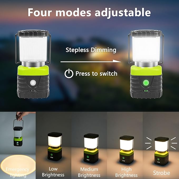 3PCS 3200K Warm Light LED Camping Lantern Rechargeable 1000LM, 4500mAh Power Bank, Flashlight for Hurricane Emergency, Hiking, IP44 Waterproof Lantern(Black)