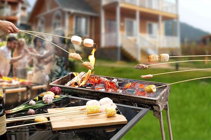 200 PCS Bamboo Marshmallow Roasting Sticks, SMores Skewers for Fire Pit, Extra Long 36 Inch Heavy Duty 5mm Thick Wooden SMores Sticks for Open Fire Pits Roaster Barbecue Hot Dog Camping Kebab Sausage