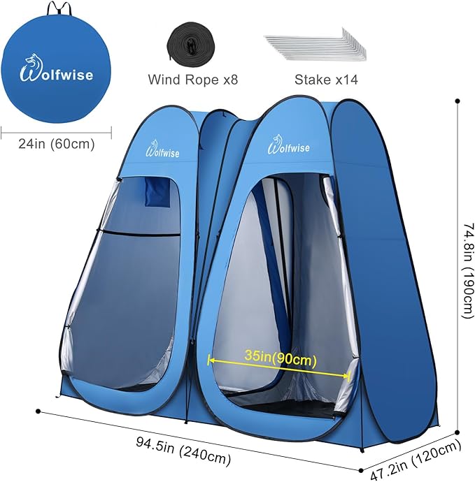WolfWise 2 Room Pop Up Shower Privacy Tent Dressing Room Sun Shelter for Outdoor Camp Toilet Camping Biking Fishing