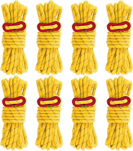 8 Pack 4mm Guy Lines Ultralight Tent Cords with Aluminum Adjuster Tensioner Outdoor Camping Guylines Ropes for Tent Tarp,Climbing,Hiking Backpacking (Yellow)