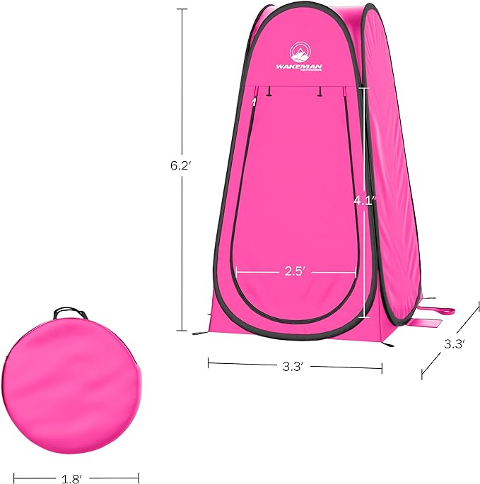 Pop Up Pod - Privacy Shower Tent, Dressing Room, or Portable Toilet Stall with Carry Bag for Camping, Beach, or Tailgate by Wakeman Outdoors (Pink)